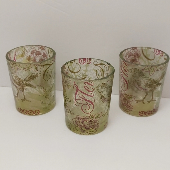 PartyLite Birds and Blooms Set of 3 Tealight Candle Holders Glass - Picture 10 of 10